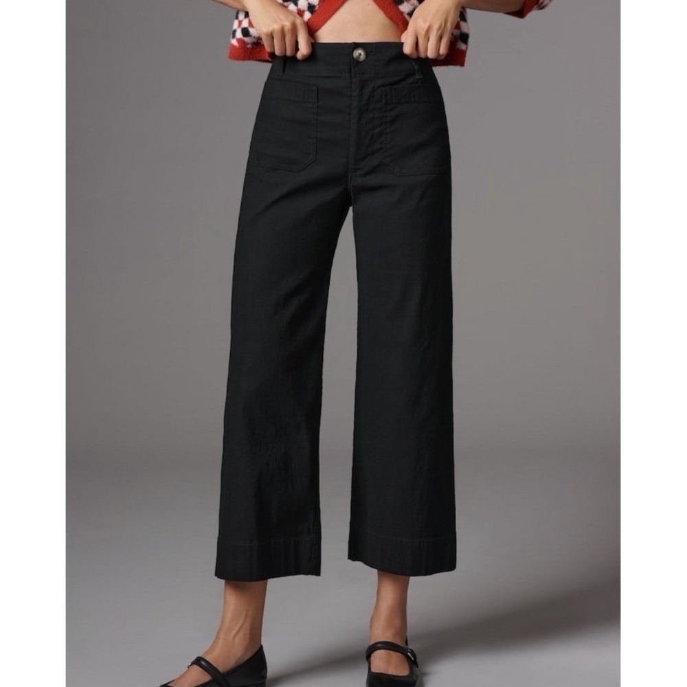 Anthropologie Maeve Colette Wide Leg Crop Pants Women's 27 Black Linen Blend